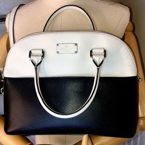 KATE SPADE White Black Leather Dome Shaped Top Handle Crossbody Satchel